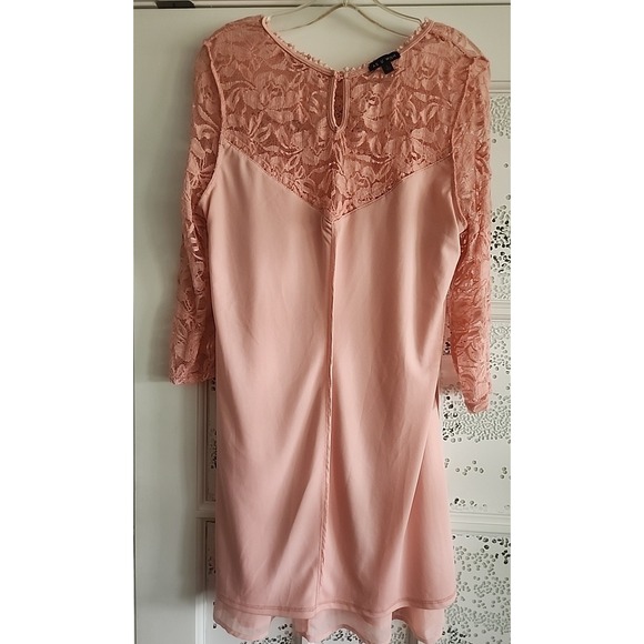 Spring Easter Summer Peach High Waist Baby Doll Dress Lace 3/4 Sleeves Lined‎ L - Picture 6 of 8